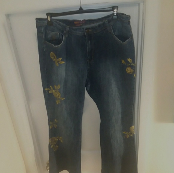 Neeso Premium Blue Jeans Gold Flowers Stitched - Picture 2 of 7